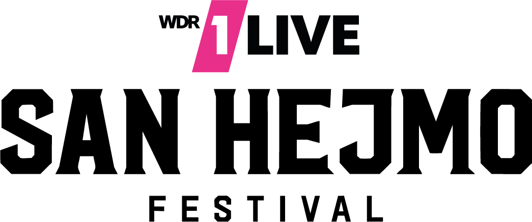 Das schwarze "1Live San Hejmo Festival" Logo mit der Magenta farbigen Hinterlegung im 1Live Logo